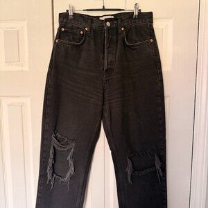 Mango MNG Black High Rise Distressed Straight Leg Jeans  Size 6 / EU 38